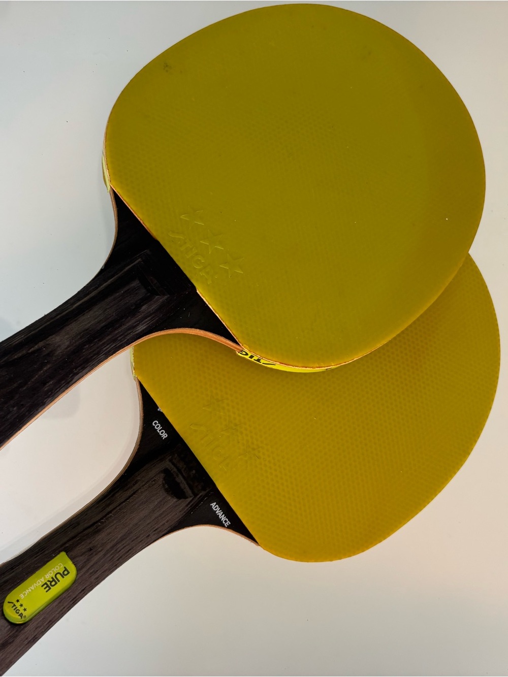 Stiga Pure Advance Neon Yellow Ping Pong Paddle’s 2 pcs with Wooden Handle